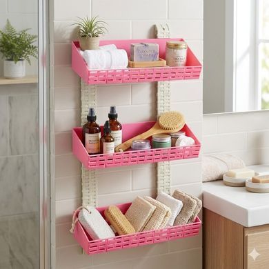 Полка 3-ярусная прямая для ванной комнаты R-Plastic Ротанг 13300/pink