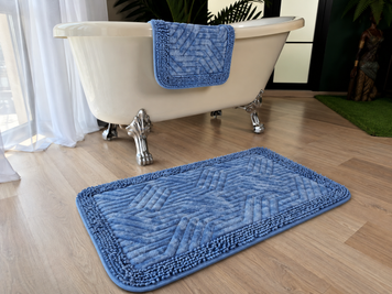 Набір килимків бавовняних для ванної та туалету 60x100 50x60 см Tropikhome Shaggy Vintage blue