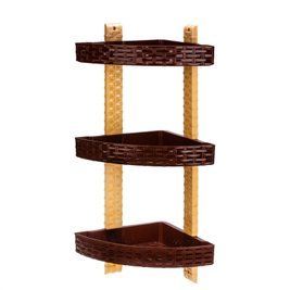 Полиця кутова 3-ярусна для ванної кімнати R-Plastic Ротанг 12300/brown