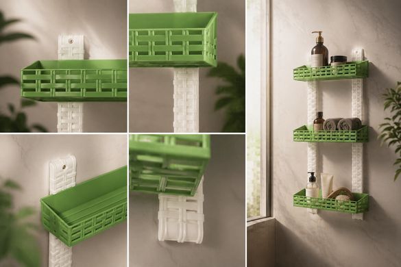 Полка 3-ярусная прямая для ванной комнаты R-Plastic Ротанг 13300/green