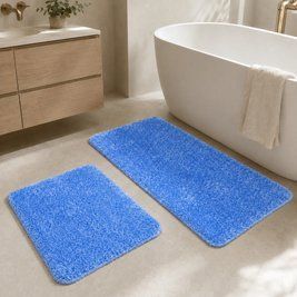 Набір килимків в ванну і туалет Pirlanta 100*60 +50*60 см з високим ворсом 01299 Lightblue
