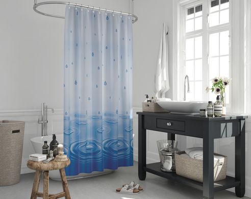 Штора для ванной широкая 240x200 см Drop Blue Tropik