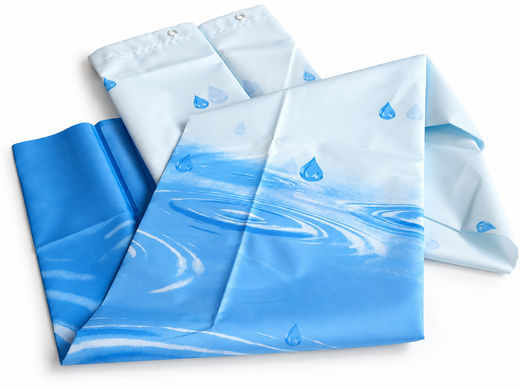 Шторка для угловой ванны Tropik Drop Blue 240&times;200 см, широкая, 100% полиэстер